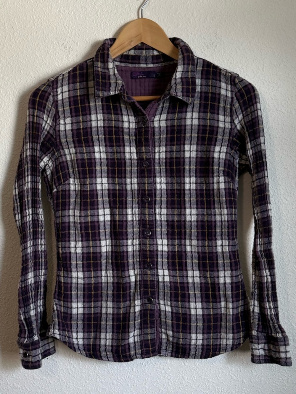 Prana Plaid Button Up Flannel Shirt 100% Cotton Cabincore Gorpcore Granola